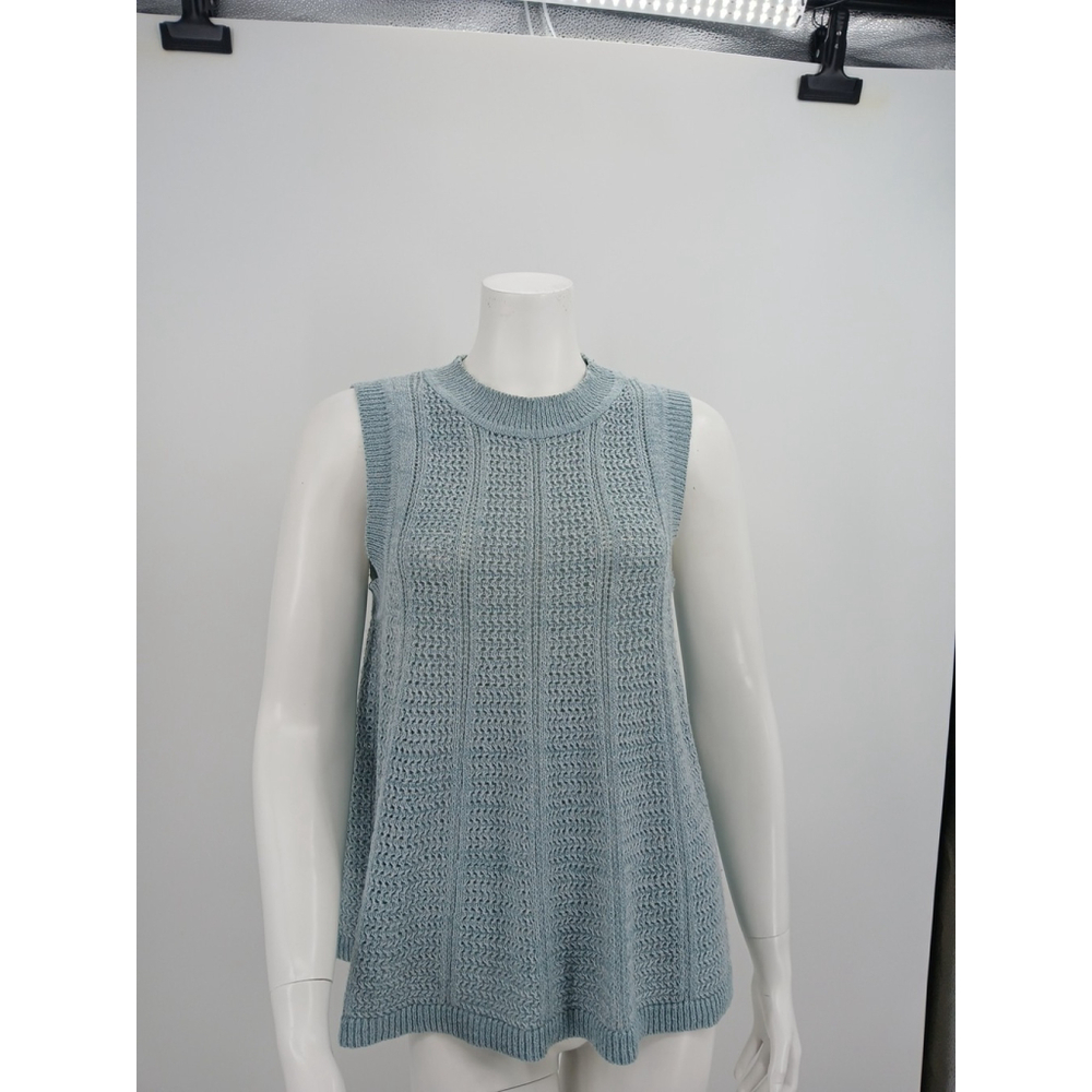 C&C California Waffle Knit Sleeveless Sweater Top L Cotton Blend Beachy Coastal